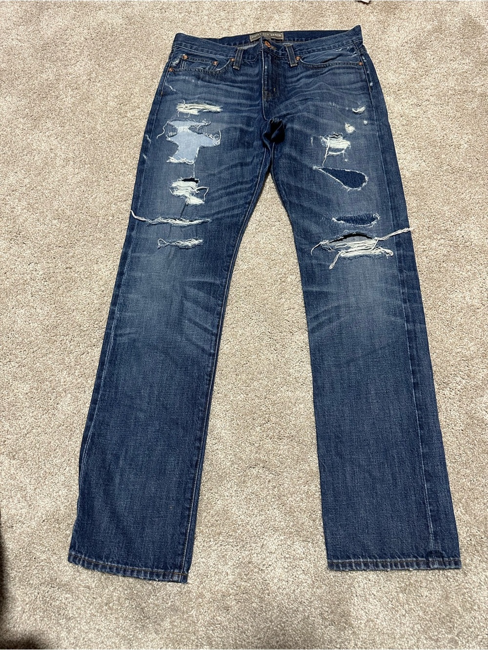 Point Sur Denim Straight Leg Distressed Women's Jeans Dark Blue